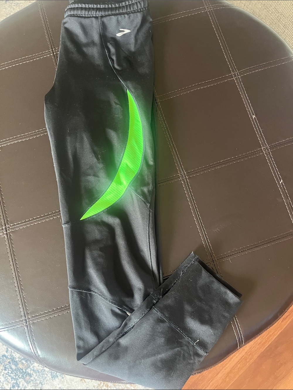 Brooks Black Tights with Bright Green Panels